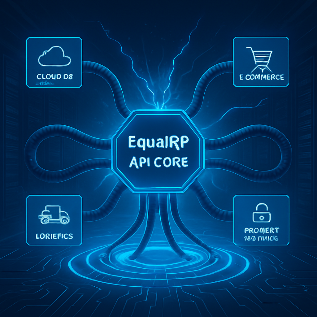 EqualRP API Core conectando módulos de nube, e-commerce, logística y pagos en un único ecosistema